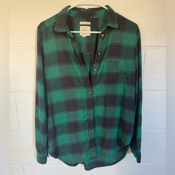 American Eagle Outfitters Teal and Charcoal Flannel - Picture 1 of 6